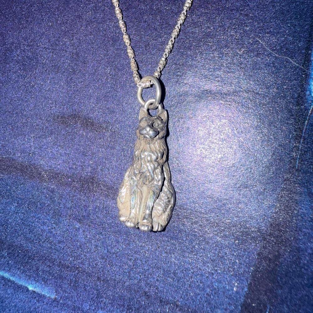 Vintage Sterling Silver 925 majestic Maine Coon cat necklace